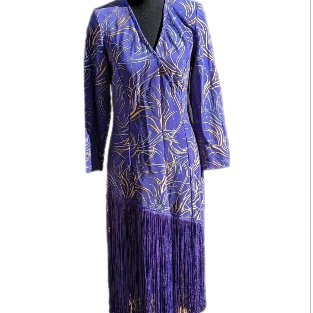 Vintage Purple Glitter Dress-Fringe-Sandi Aramian Fashion-Ballroom Dance 80s
